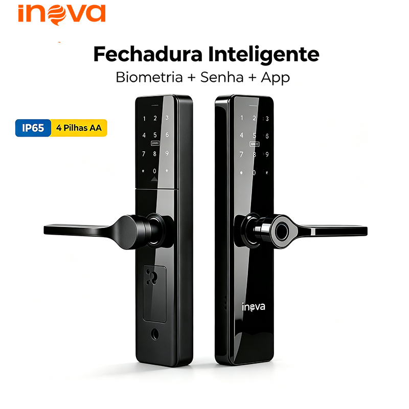 INOVA Fechadura Digital Inteligente Eletrica 5 Em 1 Porta Trava Biometria Senha Falsa Cartão IC Bluetooth App 30-65mm