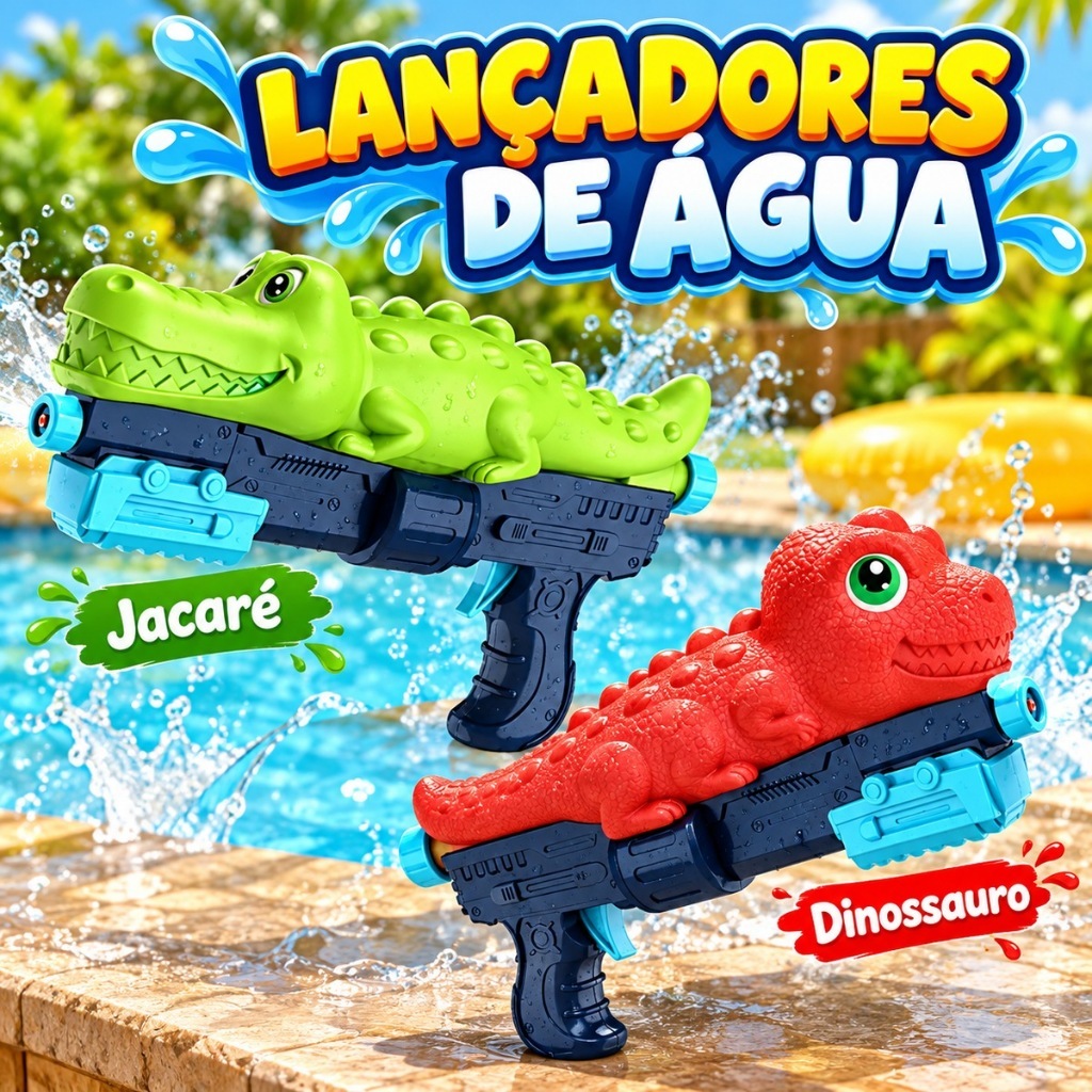 Lança Agua Crocodilo Dinossauro Brinquedo Piscina Água Com Reservatório Personagens Bazuca