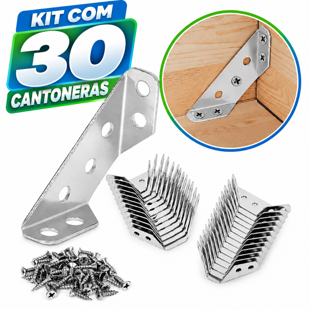 Kit Conector de Canto Aço Inoxidável Cantoneira Junção de Canto Móveis de Madeira Universal Suporte
