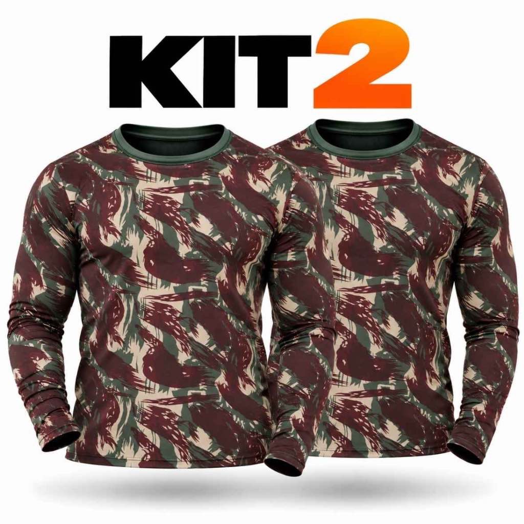 Kit 2 Camisa Térmica Masculina Camuflada UV 50+ Proteção Solar Segunda Pele Manga Longa Esporte Outdoor Militar Pescaria