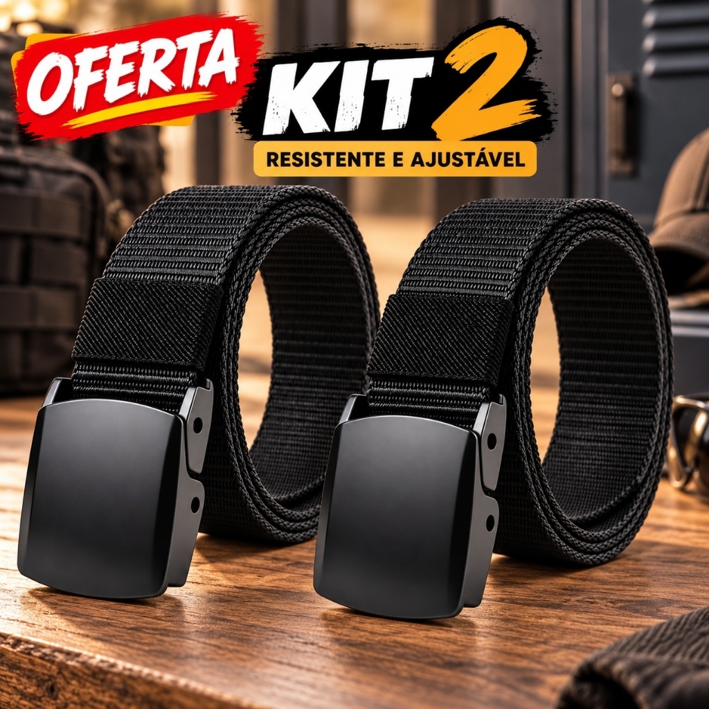 KIT 2 Cinto de Nylon Preto 120cm Fivela Automática Sem Furos Ajustável para Calça Jeans e Uso Diário