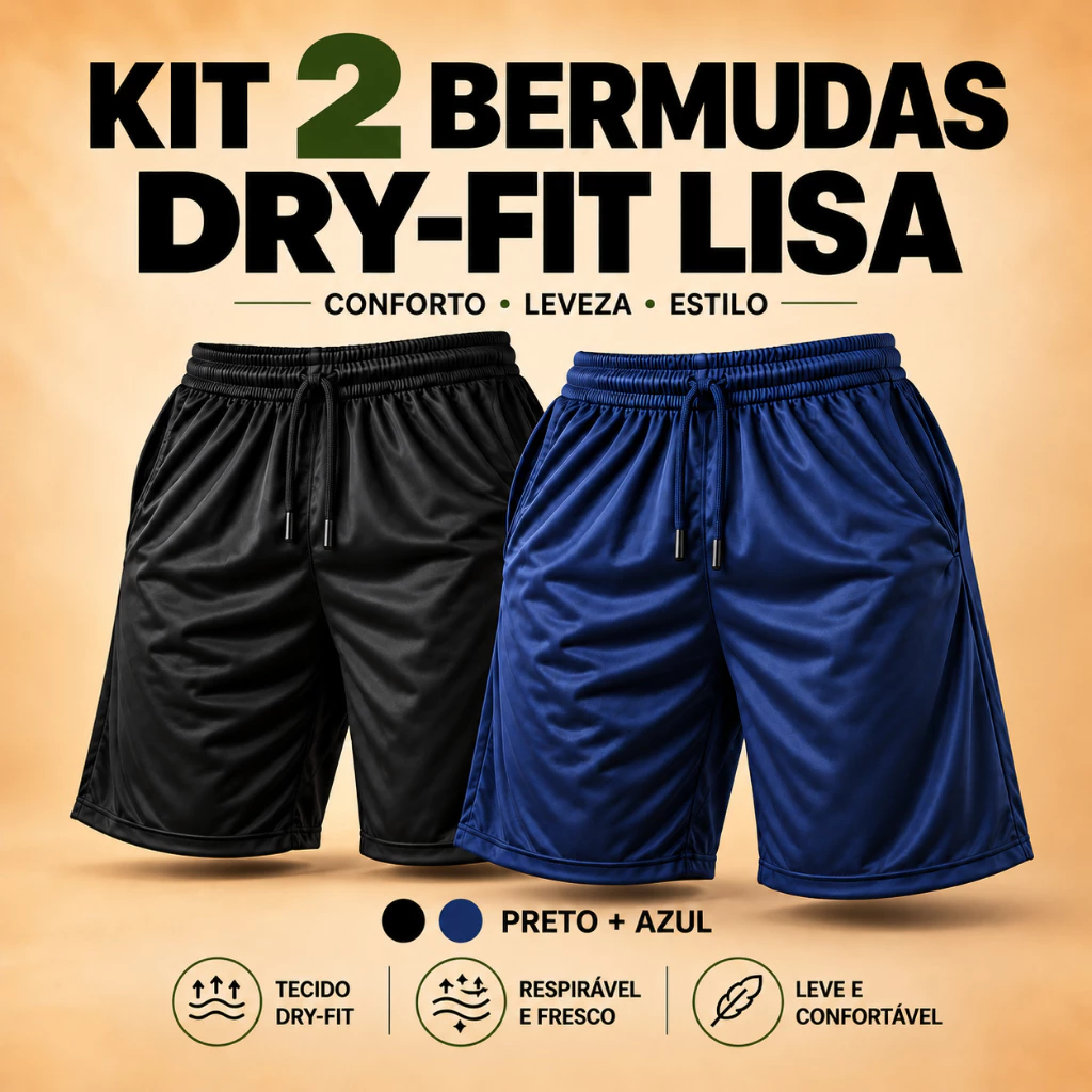 Kit 2 Shorts Bermuda Lisa Dry Fit Esportiva Treino Academia Piscina Fitness Com Bolso — imagem 1