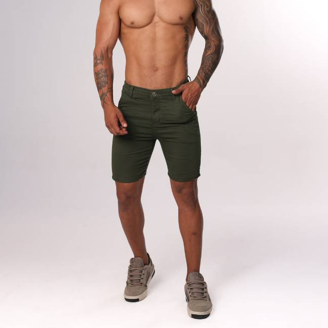 Bermuda Masculina Sarja Sport Fino com Elastano Slim Premium Confortável