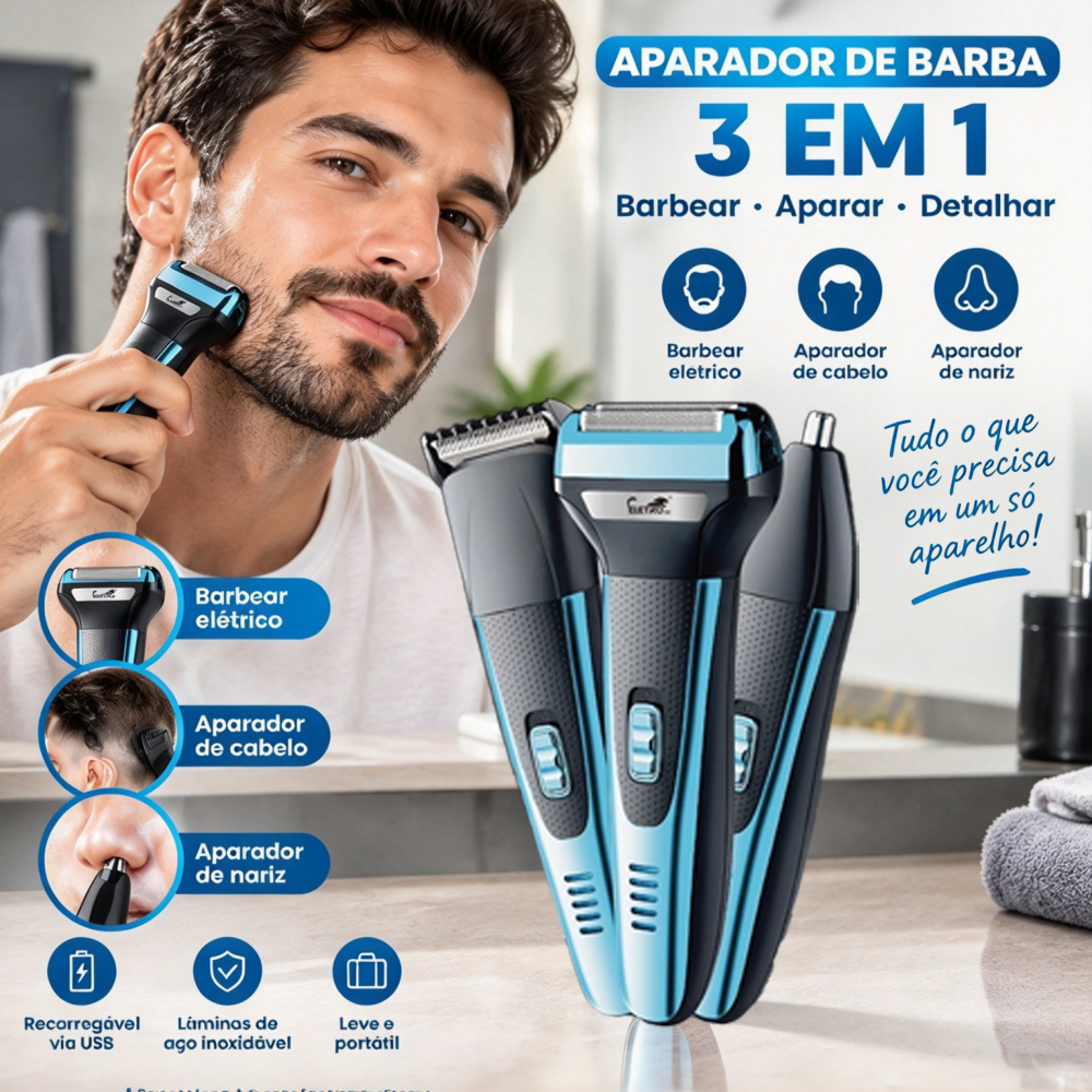 Eletromex Maquina De Barbear Aparador e Depilador de Pelos Elétrico 3 Em 1, Corte Preciso para Barba, Cabelo e Corpo