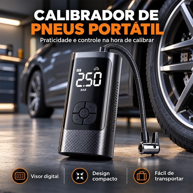 Bomba de Ar Portátil para Carro, Moto e Bicicleta - Compressor Elétrico Sem Fio, Mini e Prático-M6