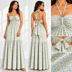 Vestido Longo Floral Camponesa Verão Com Bojo Tam 38/44 Amarração drapeado