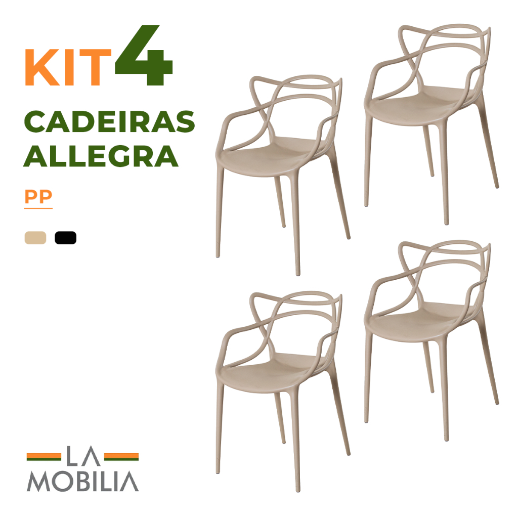 Kit 4 Cadeiras Allegra Polipropileno Empilháveis para Sala de Jantar e Jardim