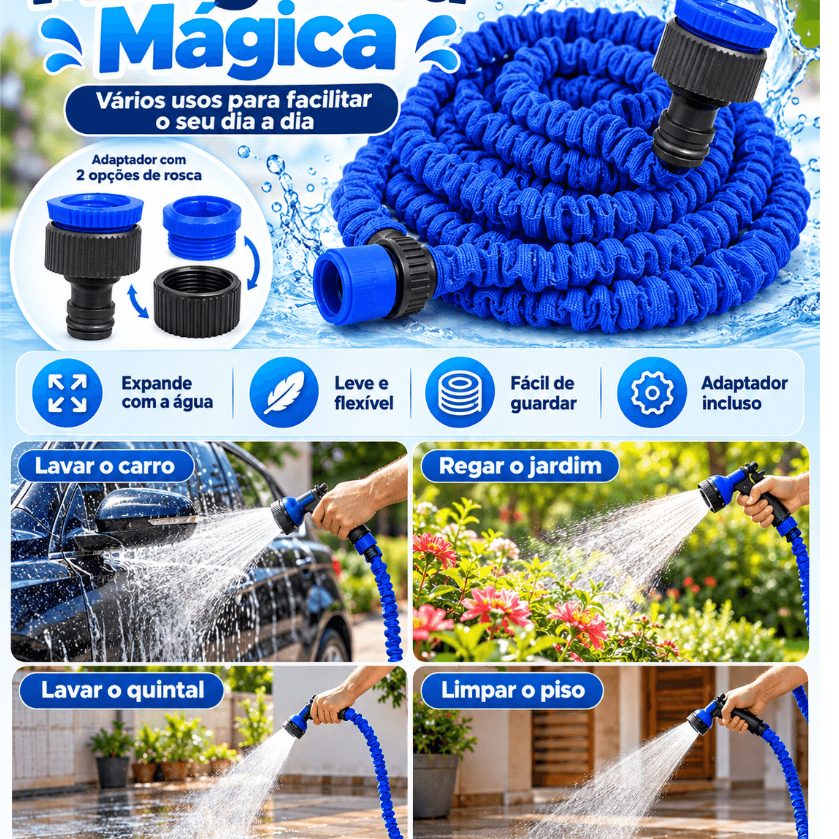 Mangueira Mágica 10m/15m/30m Metros( reais, comprimento após água) com Gatilho 7 Jatos Premium Resistente
