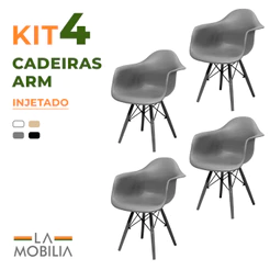 Kit 4 Cadeiras Eames Arm DSW Pés Polipropileno Charles Braço e Sala e Escritório