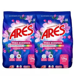 Kit 2 Unidades Lava Roupas Em Pó Ares Max Essence Flores 1,6kg Roupas Brancas e Coloridas