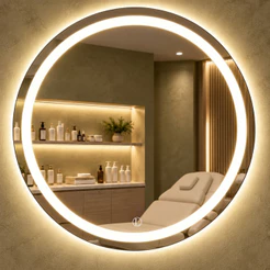 Espelho Lopazzi Redondo com Led Jateado 3tons 80x80 p/Lavabo, Penteadeira, Estudio de Maquiagem (Frio,Neutro e Quente)