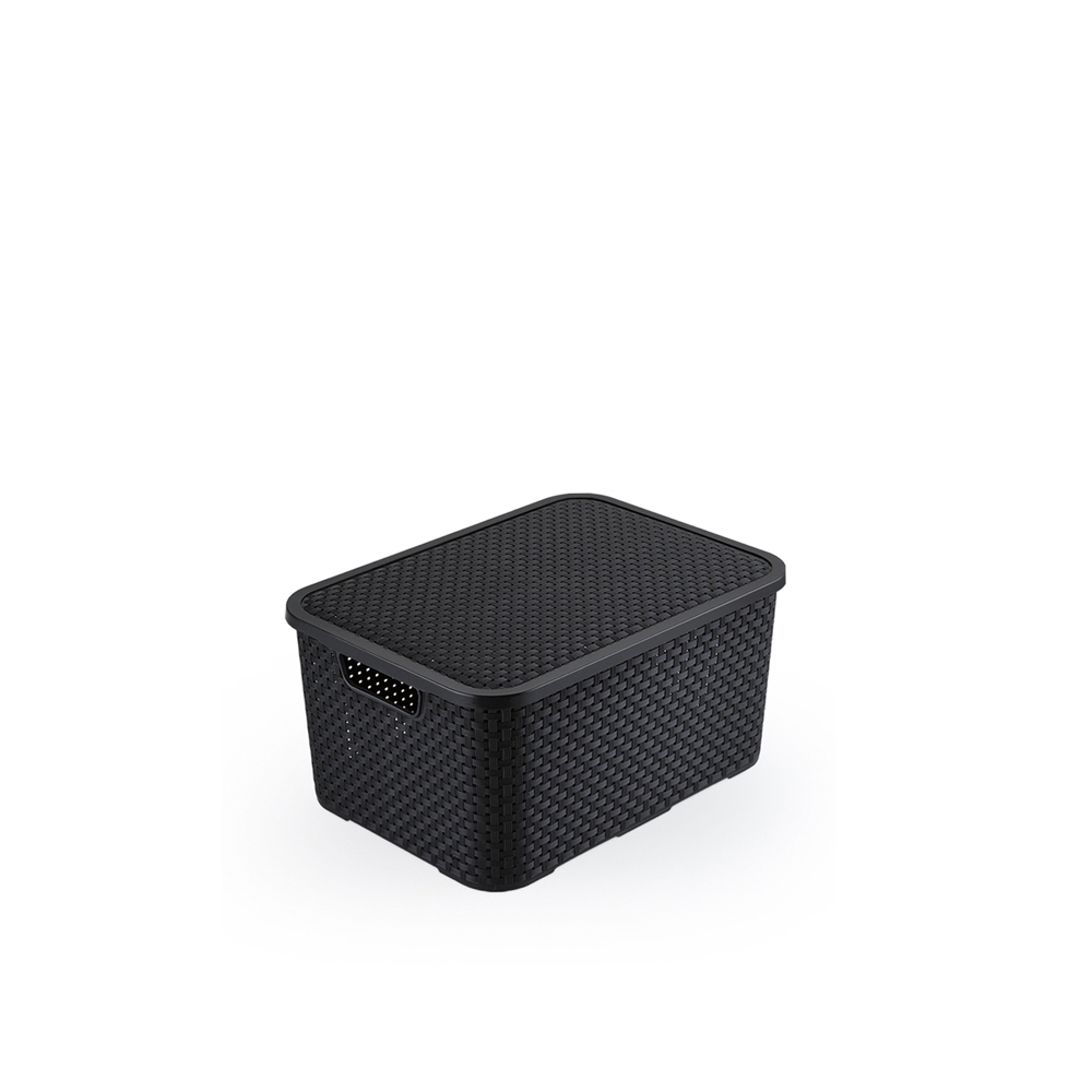 Caixa Organizadora Preta com Tampa Rattan 7 litros / 20 litros