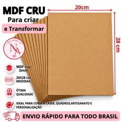 Placas de MDF Cru 3mm 20x28 cm lisa Para Quadros Decorativos Artesanato Madeira Corte Preciso