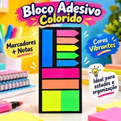Conjunto de Recadinhos Flags Bandeirinha Marcador de Página Escolar Escritório Anotações Bloco