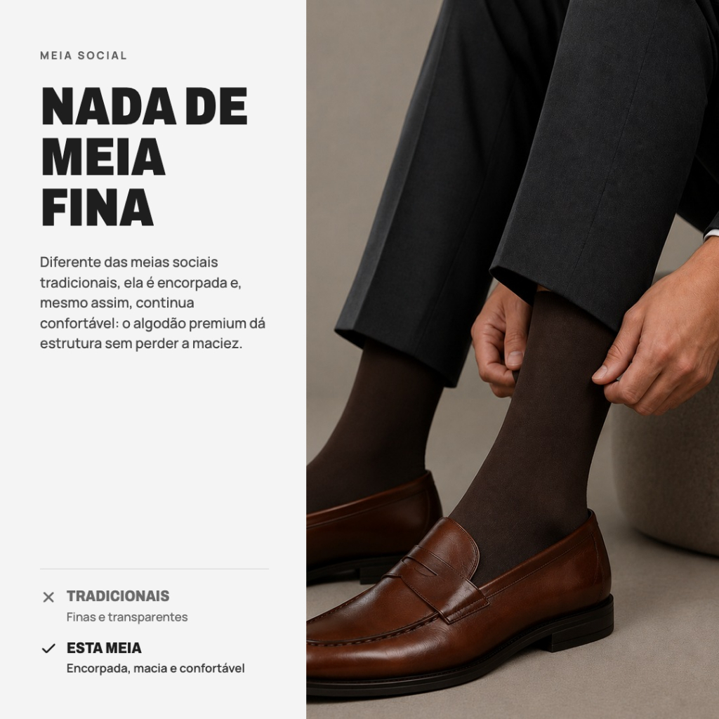Kit até 8 Pares Meia Social Masculina Algodão Premium – Conforto, Durabilidade e Resistente — imagem 2 de 2