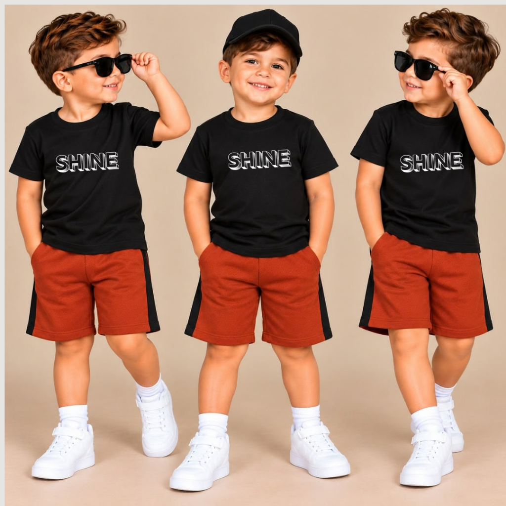 Conjunto Infantil Juvenil Masculino Kit Camisa 100% Algodão + Bermuda Moletinho Premium