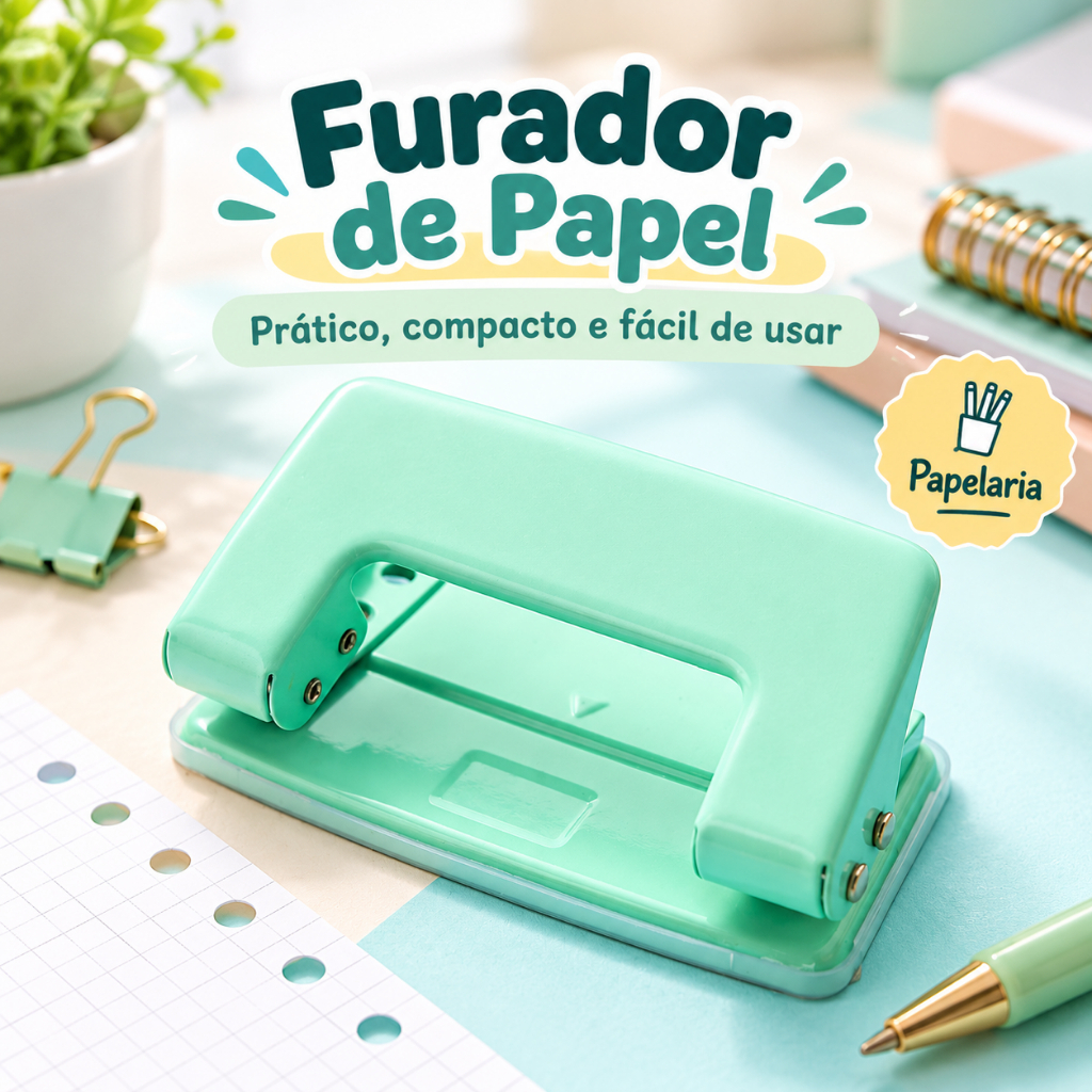 Perfurador Manual De Papel Furo Duplo Tons Pastéis Verde