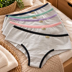 Kit 4 Calcinhas Algodão Fio Duplo Cós Largo Conforto Feminina Tangas Cotton
