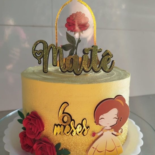 Envio rápido topo de bolo é uma bela e a fera personalizado TOPPER BELA