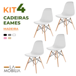 Conjunto 4 Cadeiras Eames Eiffel com Pés de Madeira para Escritório e Sala
