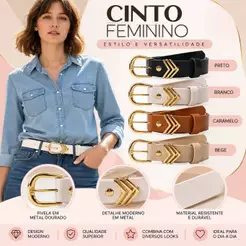 Cintos Femininos Fivela Metal Dourada Chique Da Moda Blogueira Elegante Look Perfeito - Raquel
