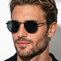 Óculos de Sol Hexagonal Polarizado Preto All Black Estilo Retrô Vintage Aviador uv400 Feminino