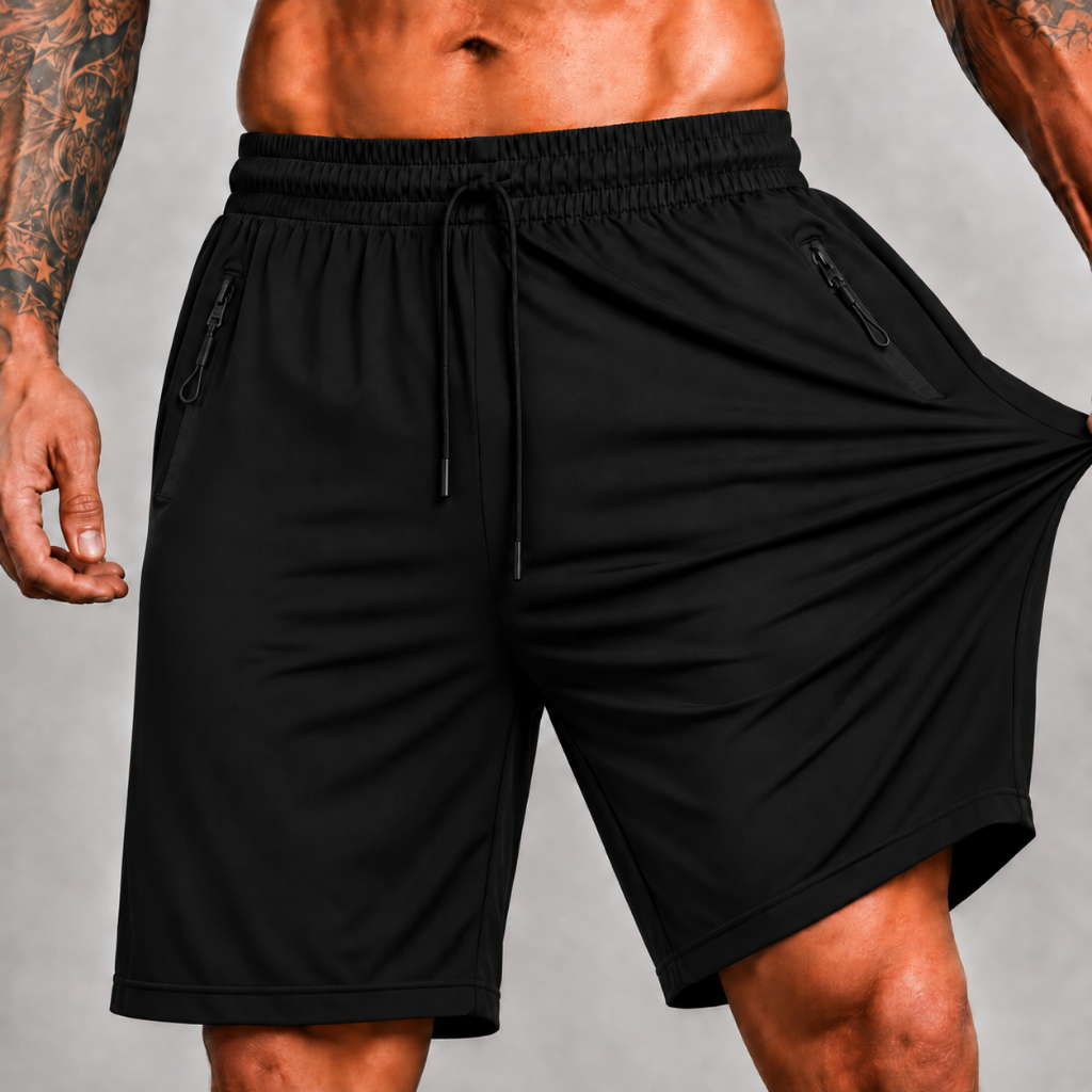 Shorts Academia Masculino Fitness Poliamida com Ziper Esportivo Poliamida Respirável Leve
