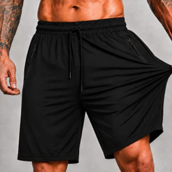 Shorts Academia Masculino Fitness Poliamida com Ziper Esportivo Poliamida Respirável Leve