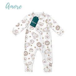 Macacão de Bebê Amore Vira Pé Amiguinhos Com Zíper 100% Algodão