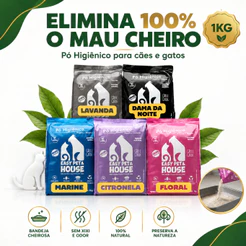 Pó Higiênico 1Kg Antiodor Seca Xixi Eliminador de Odores Cães e Gatos EasyPet Limpeza Fácil com Ação Bactericida