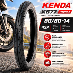 Pneu Dianteiro 80/80-14 Kenda K677 Thorax 43P Yamaha Neo 125 UBS Sem Câmara