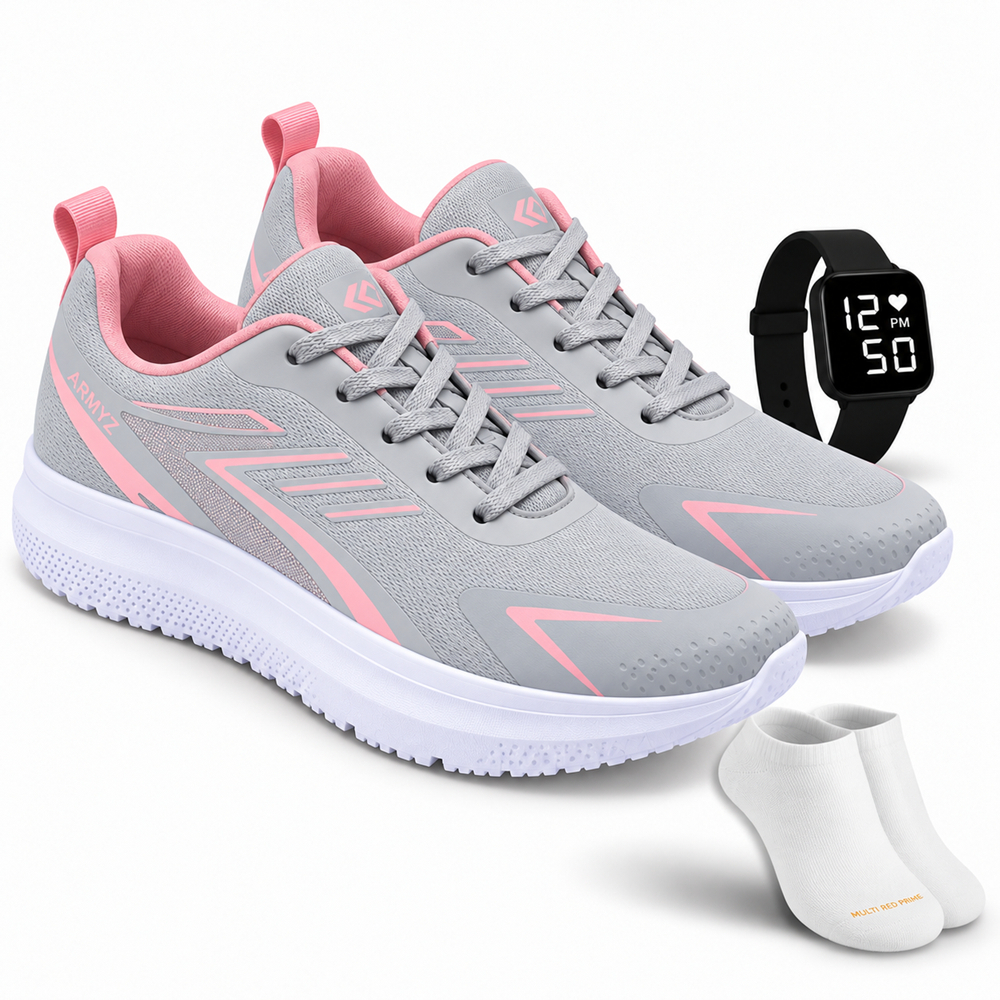 Tênis Feminino Running Ultra Leve Para Corridas + Relógio + Meia