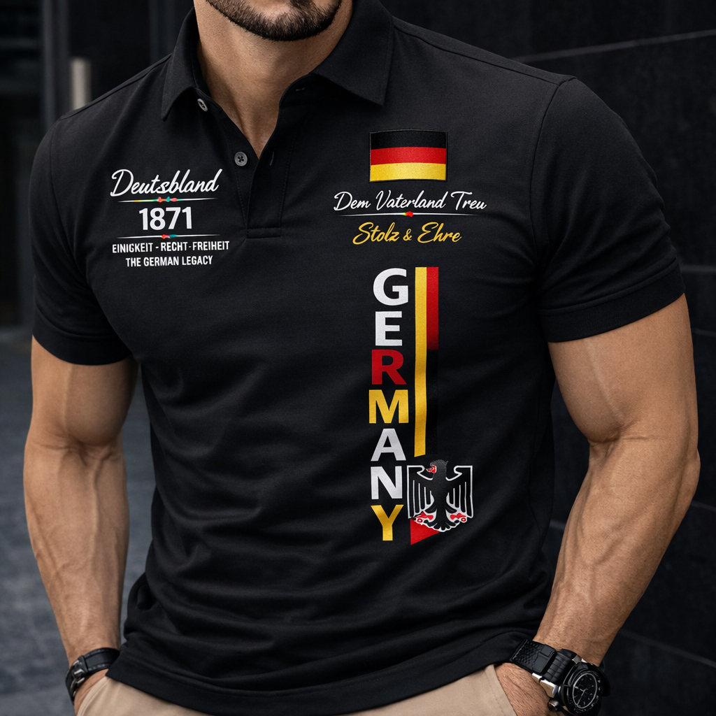 Camisa Gola tradicional Masculina Alemanha 1871 Germany Edition - Malha Piquet 100% algodão