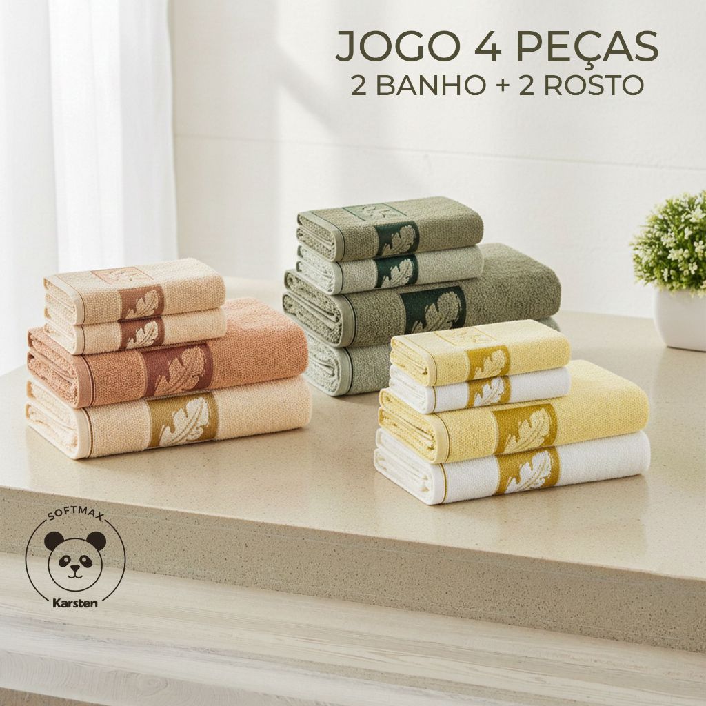 Jogo De Toalha Banho Karsten Grossa 4 Peças 100% Algodão 430 g/m² Jacquard Toque Macio Softmax Quebec