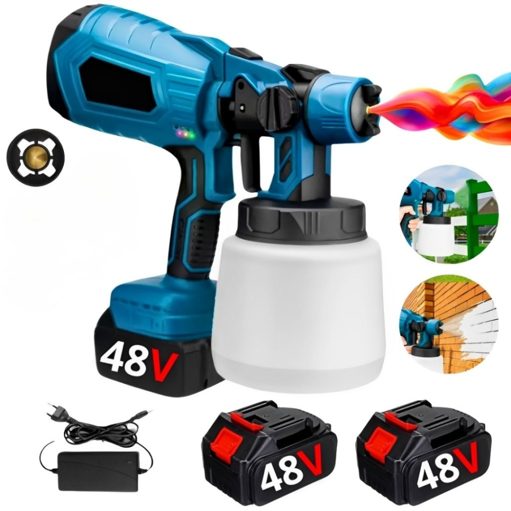 Pistola Pintura Pulverizadora Tinta Paint Plus Recarregável Portátil Com 2 Baterias 48v em Oferta na Shopee