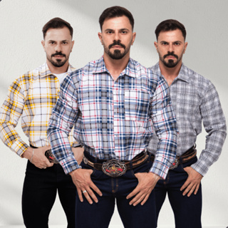 Kit 3 Camisa Xadrez Masculina Algodão Manga Longa Rodeio em Oferta na Shopee