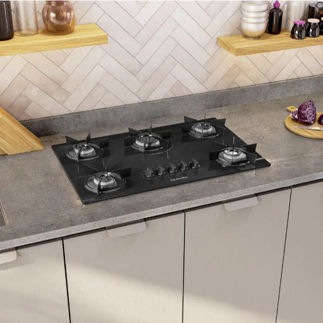 Cooktop 5 Bocas a Gás Mueller Mesa de Vidro Ultra Chama MCG5BB Bivolt