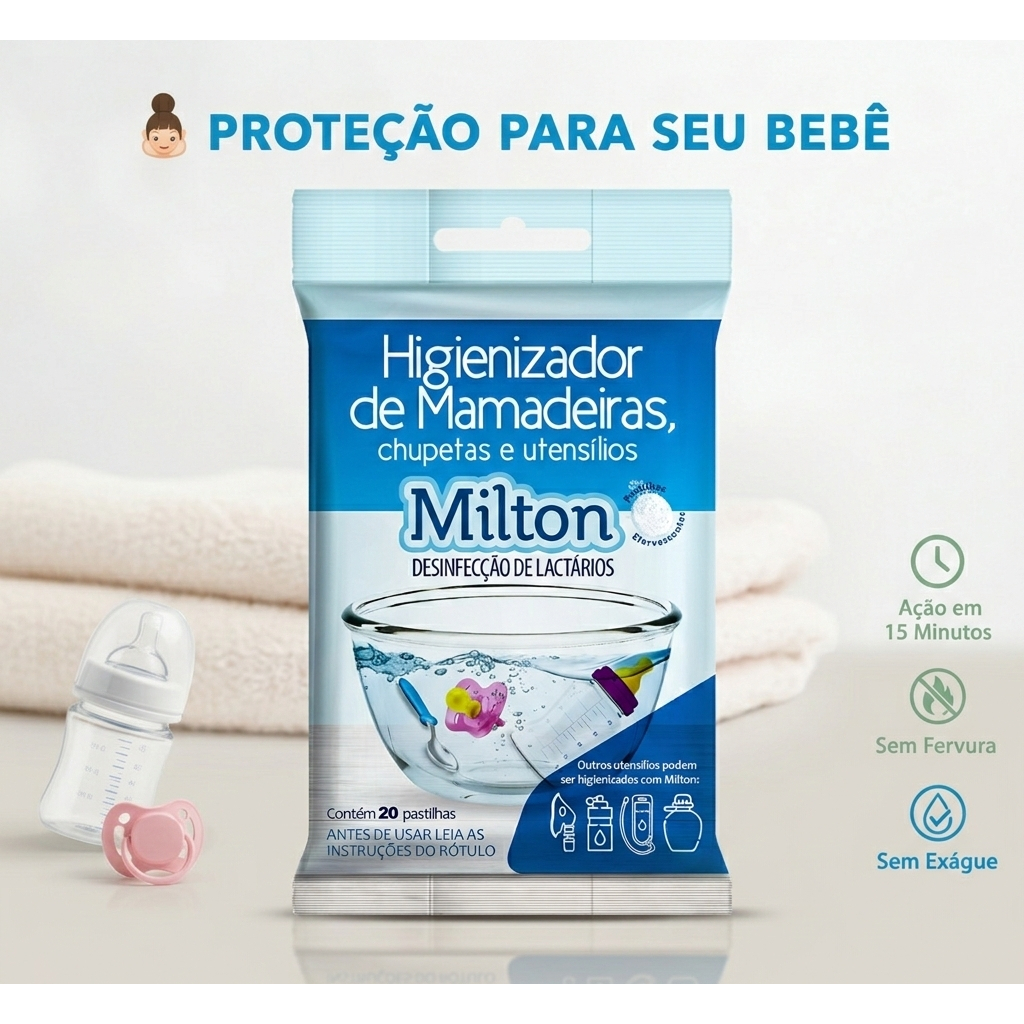 Pastilhas 20un. Higienizadoras p/Limpar Utensílios de Bebê - Milton
