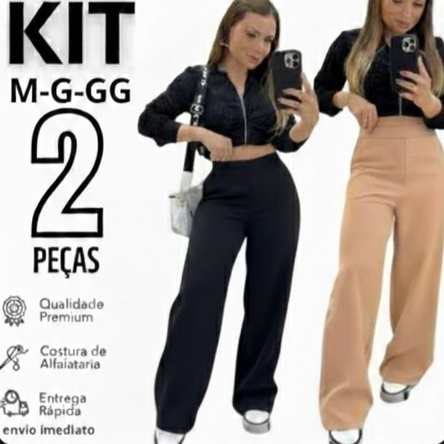 Kit 2 Calça Alfaiataria PREMIUM Cintura Alta Com Bolso PROMOÇÃO