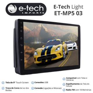 Central Multimidia 9 Pol Espelhamento Android Ios E-Tech Light 2 Din Fundo 1 Din Bluetooth Usb Fm em Oferta na Shopee