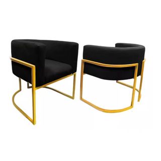 Poltrona Estrutura Metálica Cadeira Decorativa Jantar Clinica Escritório Recepção Decoração Sala