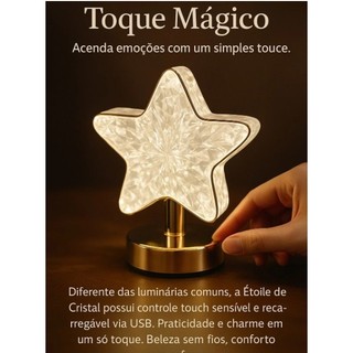Luminaria Abajur Luminária Cabeceira Quarto Iluminação Estrela Cristal Led Touch Recarregável