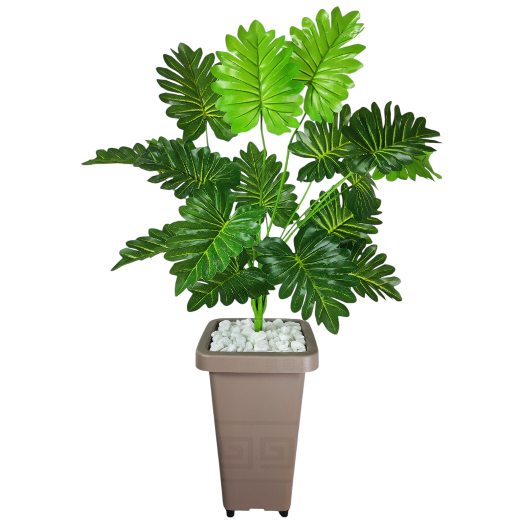 Arranjo Bananinha Decoração Artificial 18 Folhas + Vaso De Decoração Casa Sala Escritorio