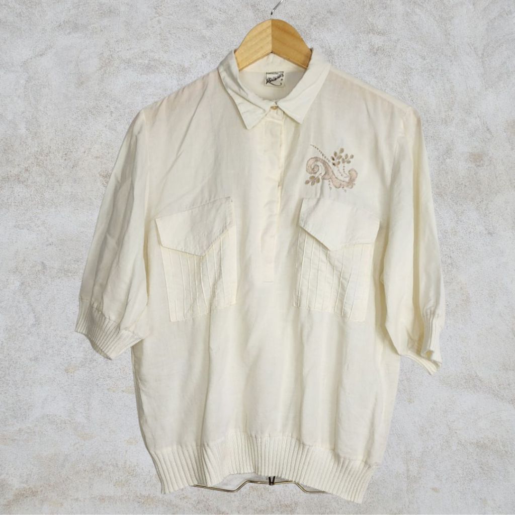 Brechó Blusa Linho Yacht Style 80s Bege Claro CGC Vintage Linen Core
