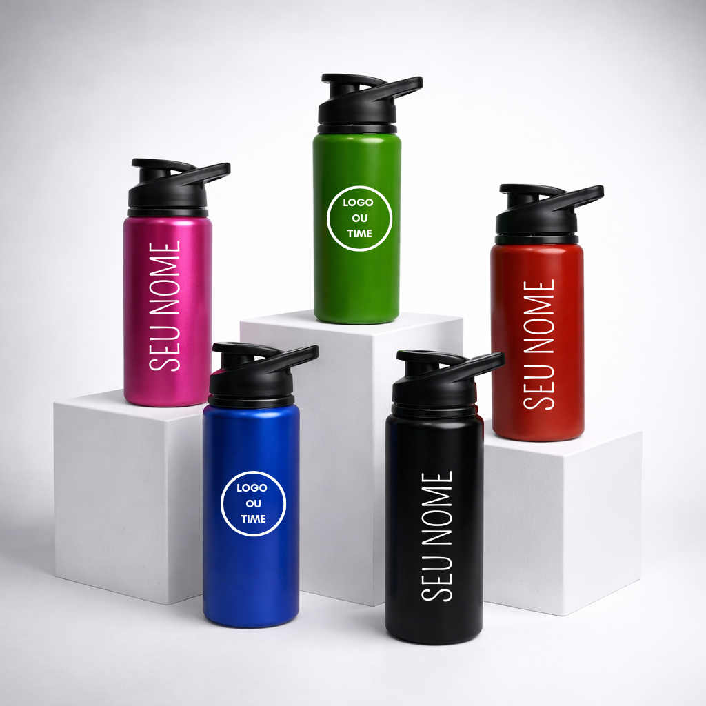 Garrafa Squeeze Alumínio 600ml Personalizada A Laser Nome | Logo | Profissão | Brasão Time