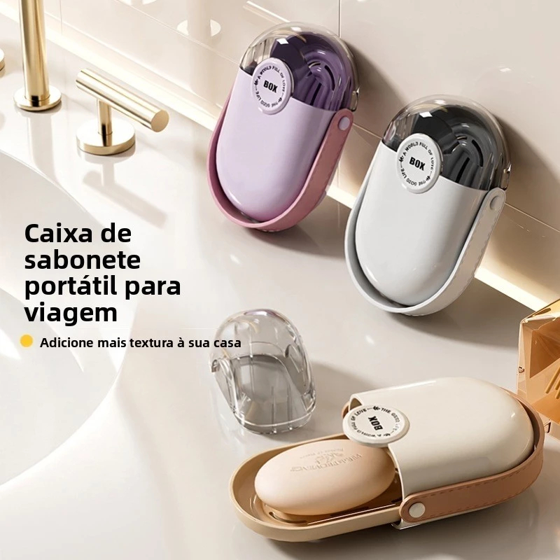 Saboneteira portátil – Mini porta-sabonete de viagem com drenagem e tampa hermética para armazenamento de sabonete.