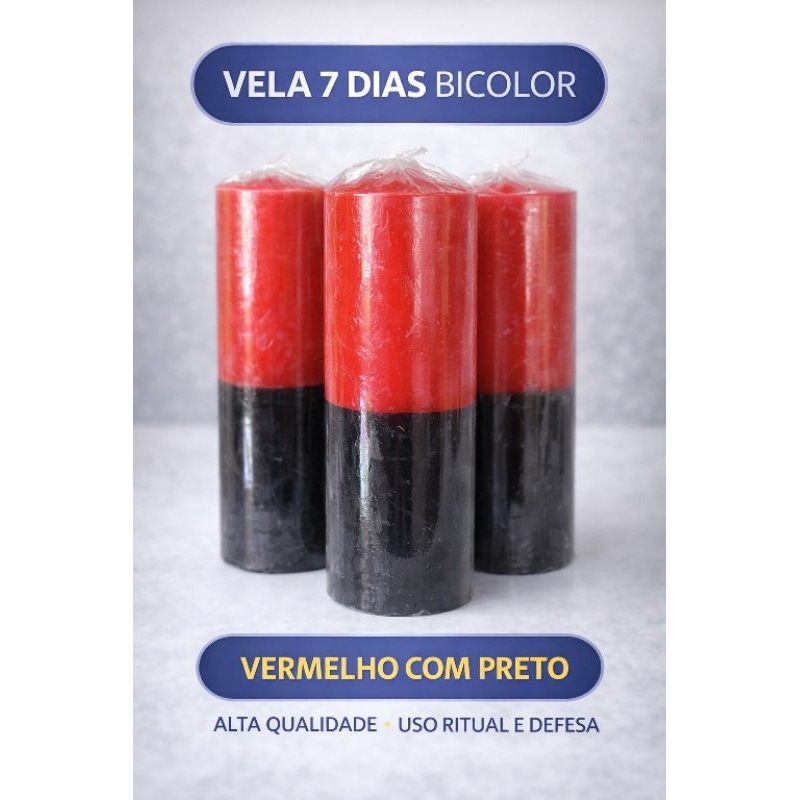 Vela votiva de 7 Dias Bicolor Vermelha e Preta – Kit com 2, 3 ou 4 Unidades em Oferta na Shopee
