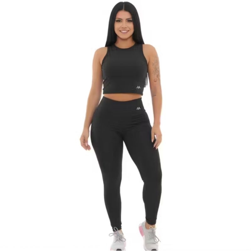 Conjunto Legging e Cropped feminino Blackout academia treino zero transparencia