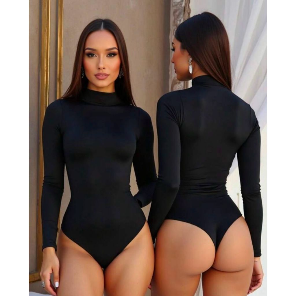 Body Feminino Gola Alta Manga Longa em Suplex Sem Bojo Collant Liso Bori Bory Sensação em Oferta na Shopee