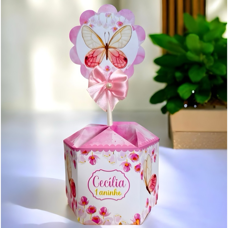 Kit de Centro de mesa Jardim Encantado das Borboletas Personalizado | Arranjo Cachepô Lembrancinha